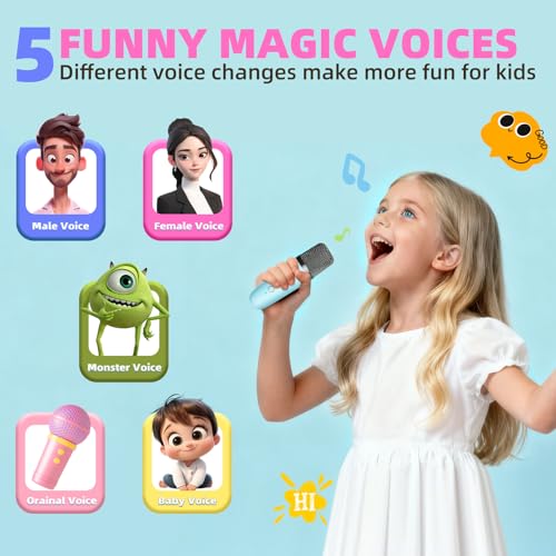 Kids Karaoke Machine Toy for Ages 3-12, Rechargeable Portable Bluetooth Speaker with 1 Wireless Microphone, LED Light Up Voice Changer, Christmas Birthday Gift for Boys Girls Grandkids (Blue - 1) — view 4