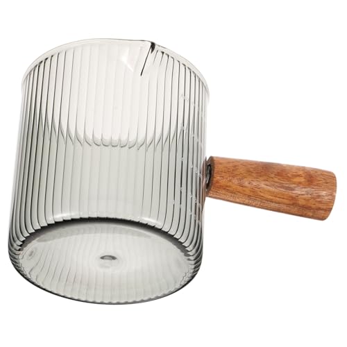 ULTECHNOVO Jarra De Leche Para Espresso De Vidrio Mango De Madera Taza Medidora Resistente Al Calor Para Servir Leche Café