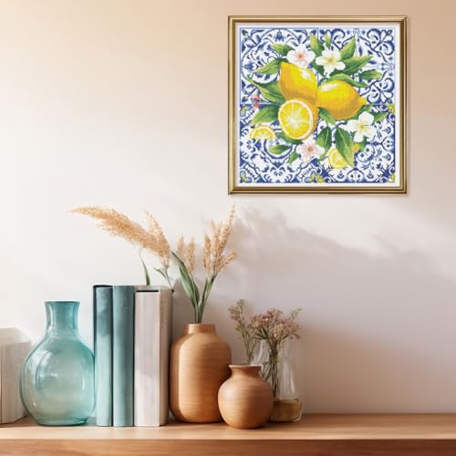 Image of FREEBLOSS 11CT Lemon Stamped Cross Stitch Kits Embroidery Kits with Instruction Cross Stitch Wall Hanging Kit for Needlepoint Adults Wall Art Decoration 18x18in /45x45cm