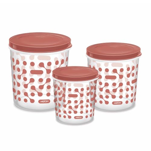 Image of MILTON Storex Plastic Storage Jars & Containers Set of 3 (5L,7L,10L) Brown, BPA Free, Air Tight Kitchen Organizer for Spices, Atta, Grains, Dishwasher Safe and Stackable