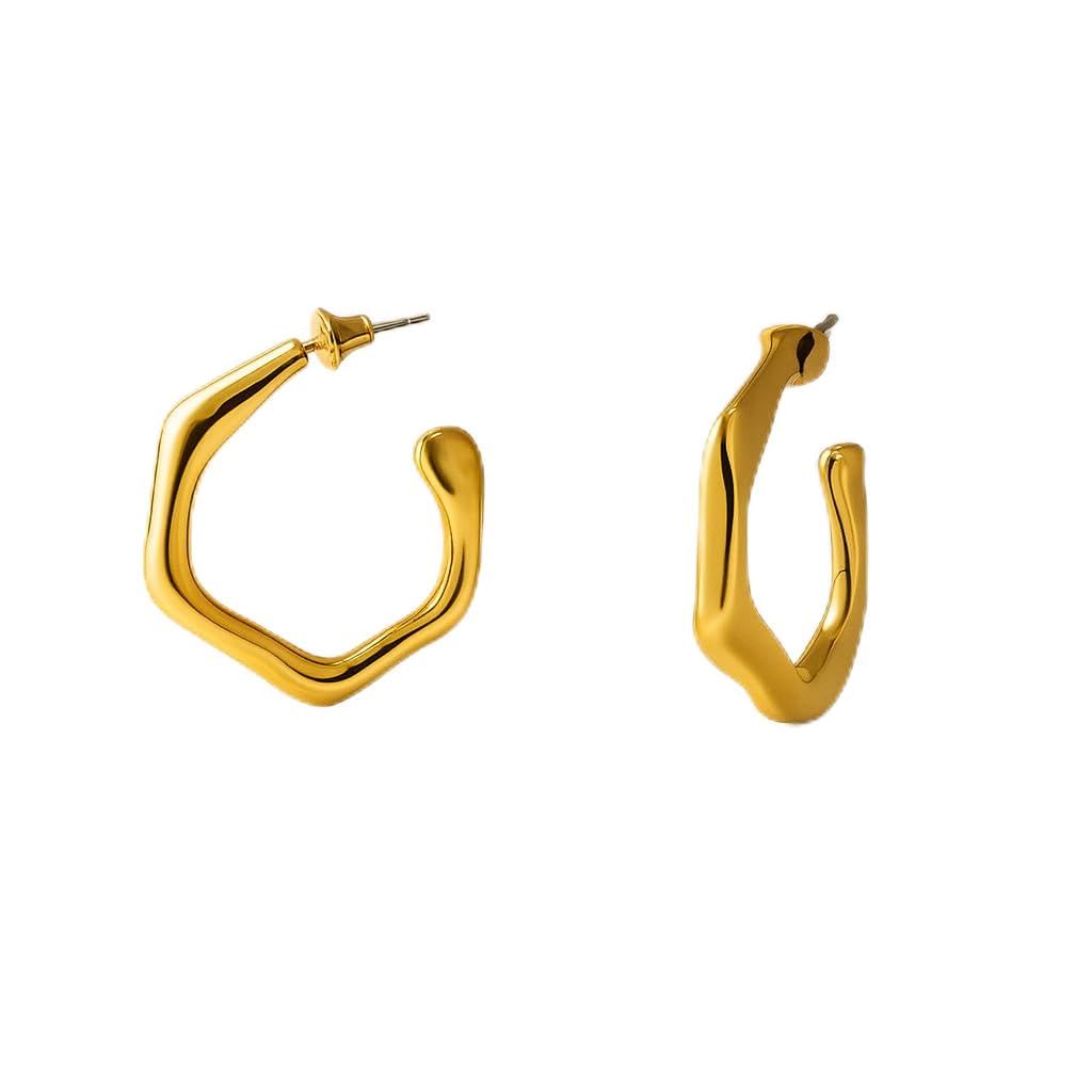 sucra Minimal Hoop Earrings, 14K Real Gold Plated, Hoop Earrings for Women with Asymmetrical Organic Design, Lightweight Hoops, Hypoallergenic, Water-Resistant, Non-Tarnish, 25 mm x 6 mm-picture-42