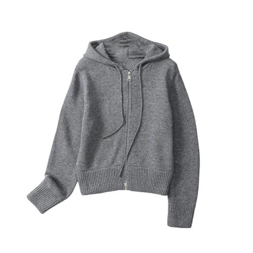 Pull à capuche court femme tricot simple décontracté mode automne