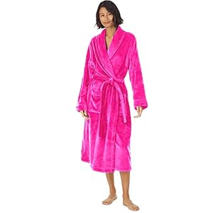 HOLOVE Women Hooded Fleece Robes Warm Plush Terry Cloth Bathrobe Spa Nightwear