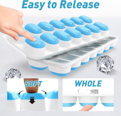 image for ChefAide Ice Cube Tray with Lid, 2 Packs 28 Cubes Durable Stackable Ic