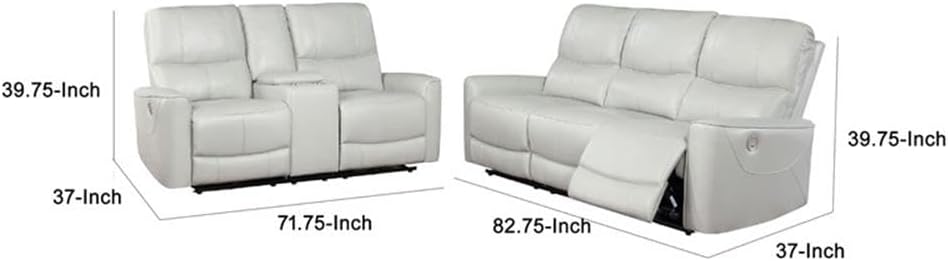Pemberly Row 2 Piece Power Reclining Sofa and Loveseat Set, Ivory Faux Leather, Built-in USB Ports, Flip-Top Console, Foam Channeled Cushions, Straight Arms, Durable Frame, Modern Living Room