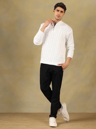 Image of Kvetoo Men's Wool High Neck Zipper Sweater, Full Sleeve Cable Knit Quarter Zip Winter Pullover
