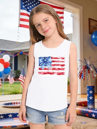 Image of CAZYCHILD Girls American Flag Tank Tops Boys 4th of July Shirts USA Summer Sleeveless Tee Independence Day Outfit 5-14y