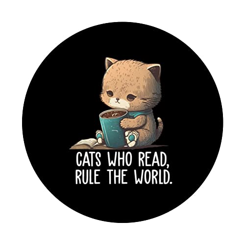 Cats who read, rule the world Book Lover Book Nerd Librarian PopSockets Swappable PopGrip, Black - Image 3