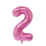 Ruimeier Number 2 Balloon ( 40 INCH ) Pink Girl 2nd Birthday Decorations Aluminum Mylar Party Balloons for Wedding Anniversary Baby Bridal Shower BA02PK