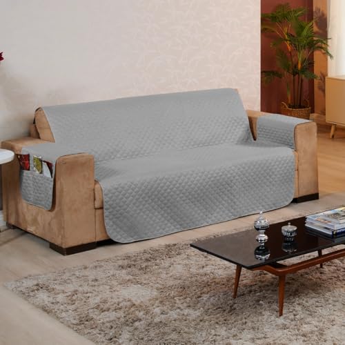 Capa Protetora para Sofá 4 Lugares Reversível - Para Pets e Crianças, Tecido Macio, Fácil de Lavar, Antipelo - Proteção com Estilo e Praticidade no Dia a Dia - FV Enxovais (Cinza, 4 Lugares)