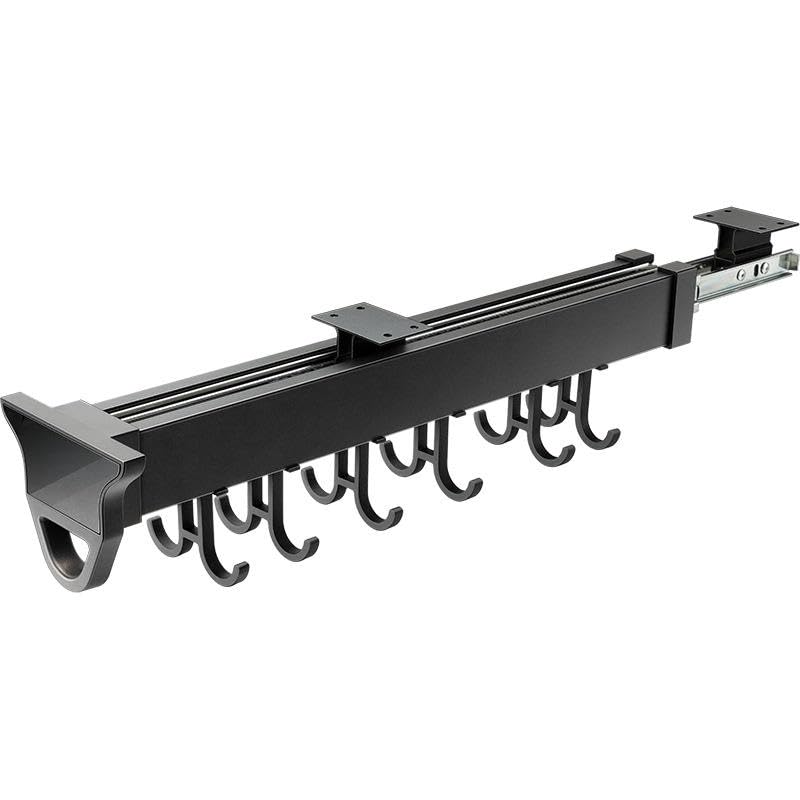 Image of DBR Kitchen Pan Pull Out Cabinet Organizer, Double Row Hanging Rack, Storage with 12+ Hooks, Black