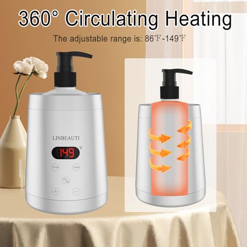 LINBEAUTI Massageölwärmer Flasche Professionelle Lotion-Heizung für SPA, Automatischer Ölwärmer Beheizte Öl-Lotion-Creme für Salon, Friseurläden, Zuhause, Silber