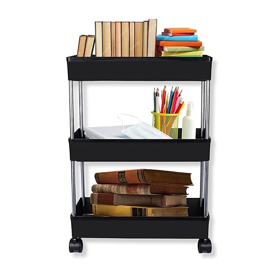Image of Multipurpose 3-Tier Storage Shelf, Storage Rack with Wheels, Storage Organizer Cart for Kitchen, Pantry Closet, Bedroom, Bathroom(3 Layer, Black)