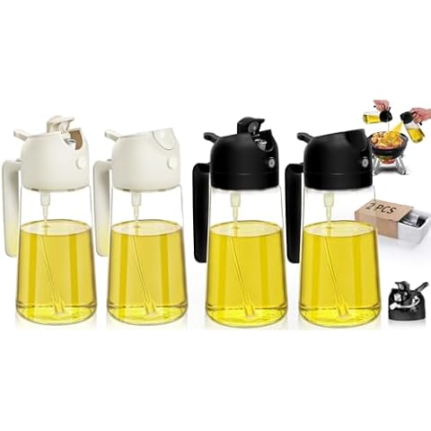 DWTS DANWEITESI Oil Sprayer for Cooking 2pcs White+2 in 1 Oil Dispenser and Oil Sprayer Kitchen Gadgets 2pcs Black Cover