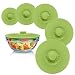 Green Silicone Bowl Lids, Set of 5 Reusable Suction Seal Covers for Bowls, Pots, Cups. Food Safe. Natural grip, interlocking handles for easy use and storage.