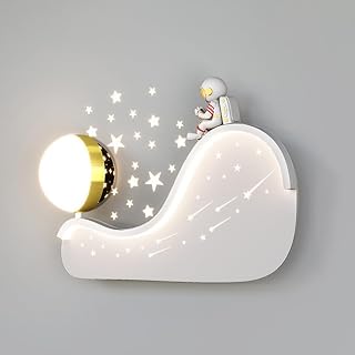 Lámpara pared LED astronauta for habitación infantil con proyección estrellas, tres colores, regulable, 15 W, luz nocturna, lámpara pared con dibujos animados y cableado for dormitorio infantil.