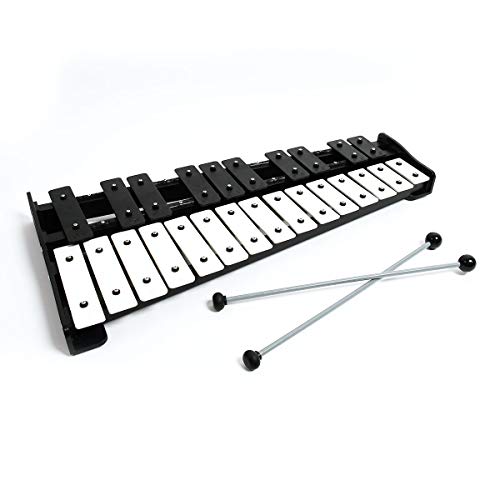 Professional Large Black Wooden Glockenspiel Xylophone with 25 Metal Keys for Adults & Kids - Includes 2 Wooden Beaters and Carry Case