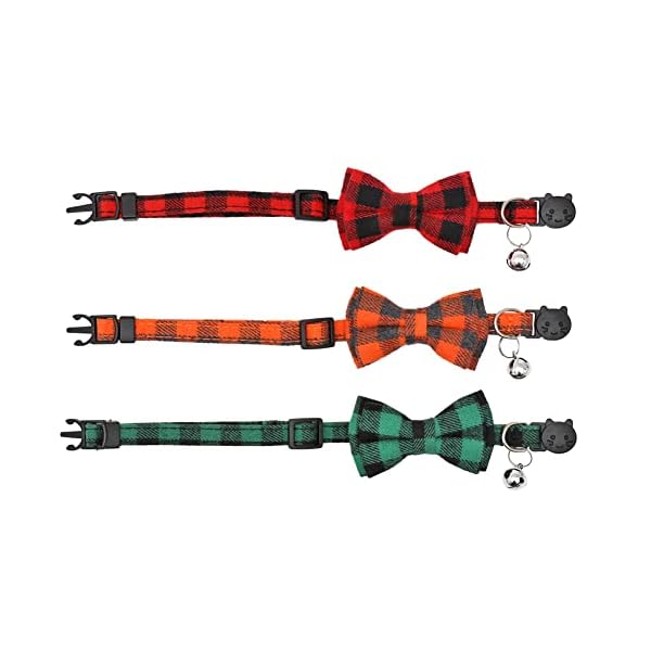 Christmas cat collar halloween thanksgiving day fall breakaway with cute bow tie and bell for kitty adjustable safety plaid - image 3