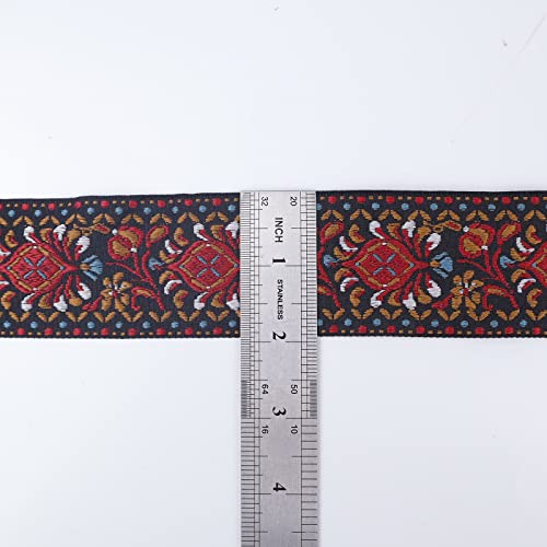 Idongcai Vintage Jacquard Ribbon Boho Lace Trim Sewing Embroidered Ribbon Jacquard Trim 1.95" Wide 5 Yards #TOP2