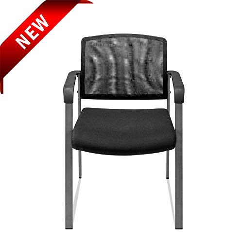 Clatina Mesh Back Stacking Arm Chairs With Upholstered Fabric Seat And Ergonomic Lumber Support For Office School Church Guest Reception Black #TOP1