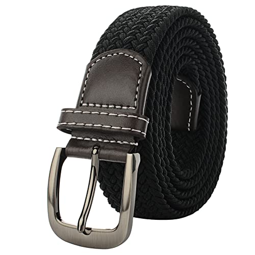 Plus Size 47'' to 71'' Mens Stretch Elastic Woven Web Casual Belts for Men Black