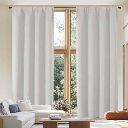 Image of Simplebrand Ava Natural Blackout Curtains for Patio 108 Inches Long 2 Panels Set, Solid Thermal Insulated Room Darkening Rod Pocket Window Treatment Curtains Blackout Drapes, W50 x L108 Inch, Natural