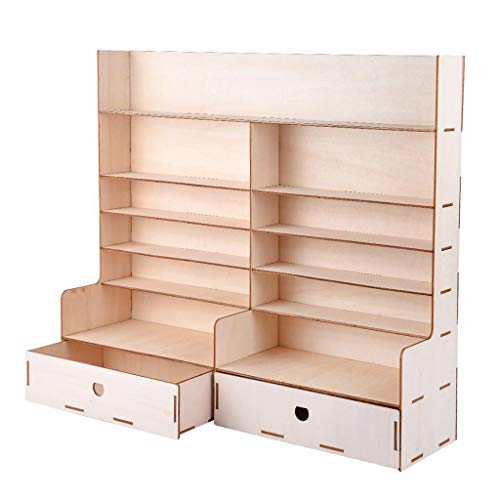 Bonarty Unfinished Wooden Rack Wooden Craft Paint Storage Rack with Drawer Solid Wood Shelf, , 2 Tier Hobby Art Supplies