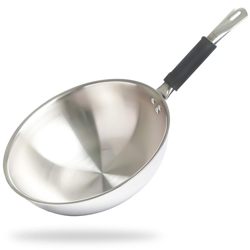 Allo Triply Stainless Steel Wok For Deep Fry/Stir Fry/Dry Veg/Sauté/Chinese Wok Cooking/Noodles Induction Friendly Naturally Non-Stick | 10 Years Warr