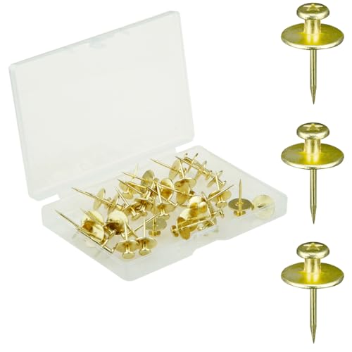 Image of 36 PCS Double Headed Thumb Tacks Push Pin for Picture Hanging, Wall Nails for Hanging, Nails for Wall Decor, Picture Hangers (Gold)