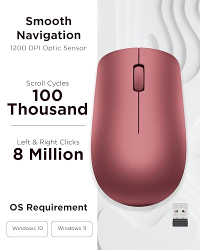 Lenovo Souris sans Fil 530, Design ambidextre, Connexion Nano USB, Compatible avec Ordinateurs Portables et PC Windows - Rouge Cerise