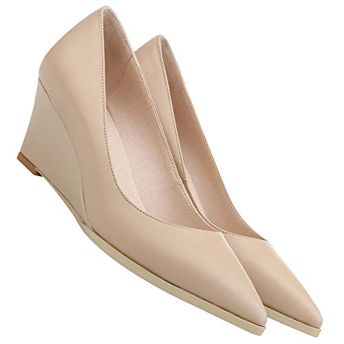 Escarpin bureau cuir véritable bout pointu femme talon compensé 5.5cm 8cm - 7