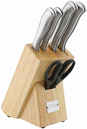 Emeril Lagasse Stainless Steel 6-Piece Kitchen Knife Block Set (Natural) - Emeril Cutlery Set - Perfect Kitchen Knives for Produce
