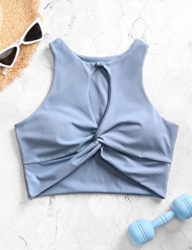 High Neck Longline Padded Sports Bras For Women Crop Tank Tops Yoga Bra High Impact Racerback Gym Athletic Workout Top #TOP5