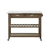 Boraam Wood & Stainless Steel Drop Leaf Kitchen Cart, One Size, Barnwood Wire-Brush