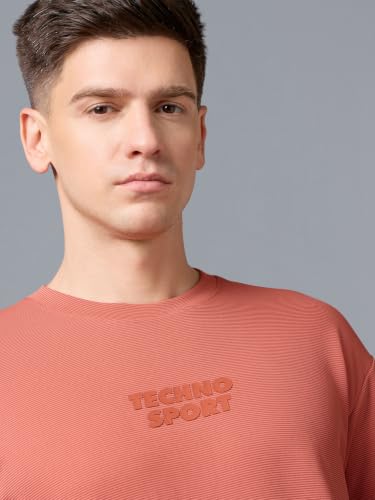 Image of TECHNOSPORT Men Printed Oversized Round Neck T-Shirt with COTFLEX, Dry Fit Sports Tee, Oversized Activewear T-Shirt for Gym, Running, Sports & Casual Wear