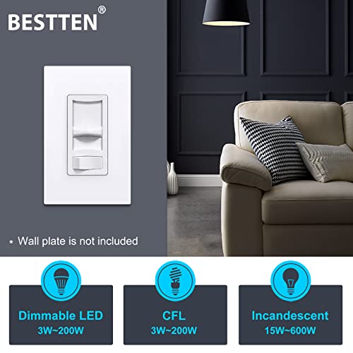 [6 Pack] Bestten Ultra Slim Digital Dimmer Switch, Single-Pole Or 3-Way, Dimmable Light Switch For Led, Cfl, Halogen And Incandescent Bulbs, Etl/Cetl Listed, White #TOP4