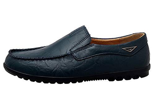 Go Tour Men's Premium Genuine Leather Casual Slip On Loafers Breathable Driving Shoes Fashion Slipper A Blue 10.5/46 #TOP3