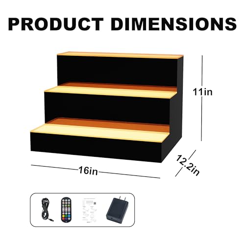Image of MESAlLUP 16 Inch 3 Tier Lighted Liquor Bottle Display Shelf, LED Bar Shelves with APP or Remote Control, Mulit Color Lighting for Home Mini Bars Decor, Restaurants & Party Use, Acrylic Stand