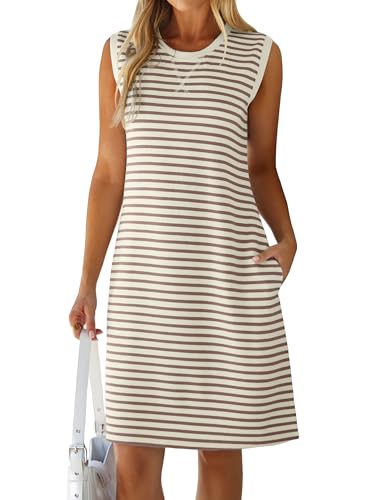Glamaker Womens Summer Tshirt Dresses - Casual Sleeveless Striped Shift