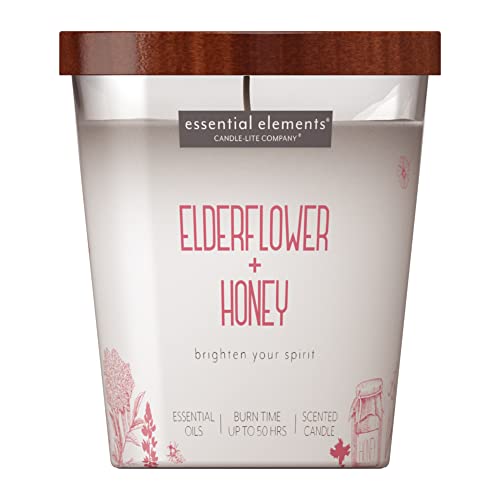 Essential Elements By Candle-Lite Scented Candles, Elderflower & Honey Fragrance, One 9 Oz. Single-Wick Aromatherapy Candle With 50 Hours Of Burn Time, Off-White Color #TOP1