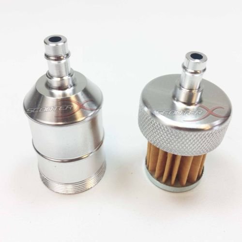 In-line Aluminum Fuel Filter - 1/4\" OD & .14\" ID - SILVER - Fits Scooters, Motorcycles, ATVs, Dirt Bikes, Go Karts, Dune Buggies, & More! [4021A2] - Thumbnail 2