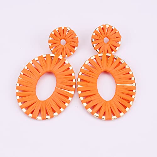 Baublestar Raffia Tassel Fringe Rattan Hoop Drop Statement Earrings Orange Tiered Thread Handmade Round Oval Cirle Dangle Fashion Jewelry For Women Girls #TOP2