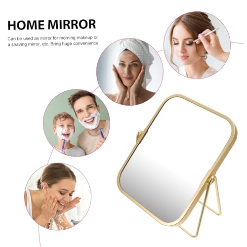 Miroir de Maquillage Double Face Miroir de Table Métal Doré Solide pour Rasage - 7