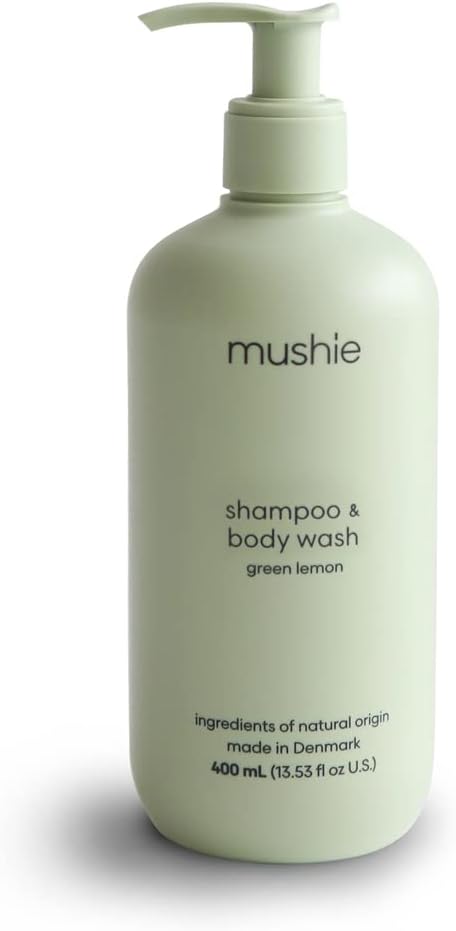 Mushie Baby Shampoo & Body Wash - 400ml Natural Organic Cleanser for Delicate Skin, Moisturising Formula for Newborns & Children - Vegan & Allergy-Friendly - Green Lemon