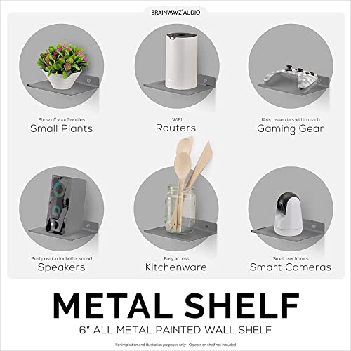 Image of 6 Inch Set 2 White Wall Shelf - Metal Floating Shelf for Wall, Wall Mounted Shelves, Modern Wall Shelf for Bedroom & Living Room Storage, Minimalist Wall Mount Shelf (15.24 CM Long X 12 CM deep)