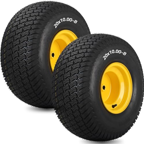 GICOOL 20x10.00-8 Lawn Mower Tire and Wheel, 3/4" Borehole, and 3/16" Keyway, 3.5" Offset Hub, 4 Ply Tubeless Tire, Replacement 20x10-8nhs Riding Lawn Mower and Tractor Rear Tire and Wheel Assemblies by GICOOL - Used condition - US$131.55