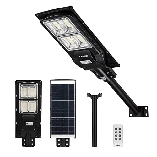 LANGY Solar Street Light 18000 Lumens,240PCS LED, 18000 mAH Battery, High Lumens LED Solar Power Street Lamp Outdoor Dusk to Dawn for Parking Lot, Yard, Garage and Garden