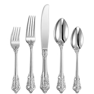 KEAWELL Luxury 20 Pieces 1810 Stainless Steel Flatware set Service for 4 silver plated with gold accents Fine Silverware set and Dishwasher Safe Silver