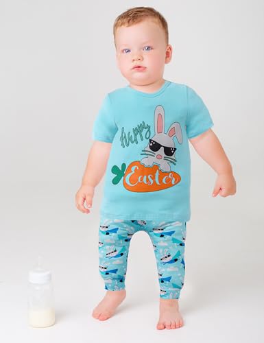 Image of Blue Rabbit Print Coordinated Outfit, 18-24 Months, Easter Gift Set for Toddlers
