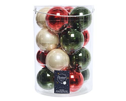 Kaemingk Weihnachtskugeln Glas 8cm x 16 Stück Christbaumkugeln Mix piniengrün rot Champagner